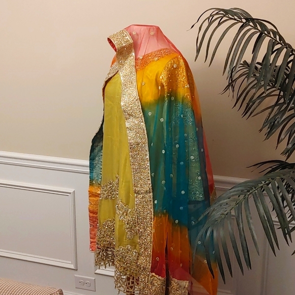 Embroidered fancy Multi color Pakistani/Indian 3Pc Shalwar suit Size M-L - Picture 2 of 15